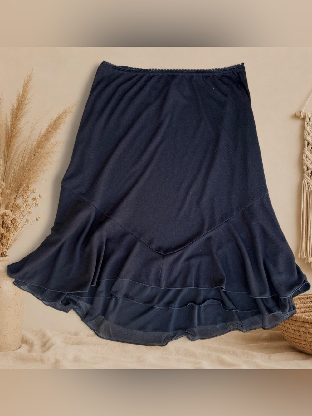 Wrapper Flared Ruffle-Hem A-Line Skirt